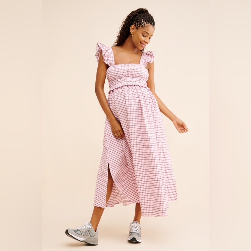 Anthropolgie OhSevenDays maternity gingham midi dress medium